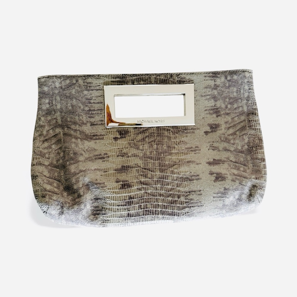 Michael Kors Berkley Clutch โ Snakeskin Embossed Metallic